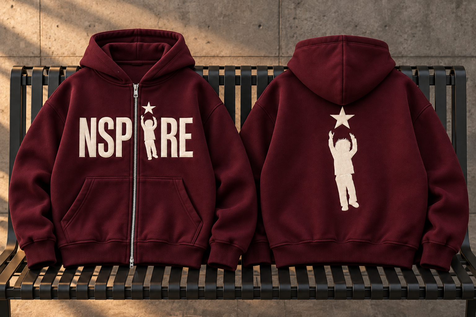 Hoodie Style 1 — Burgundy full-resolution design mockup