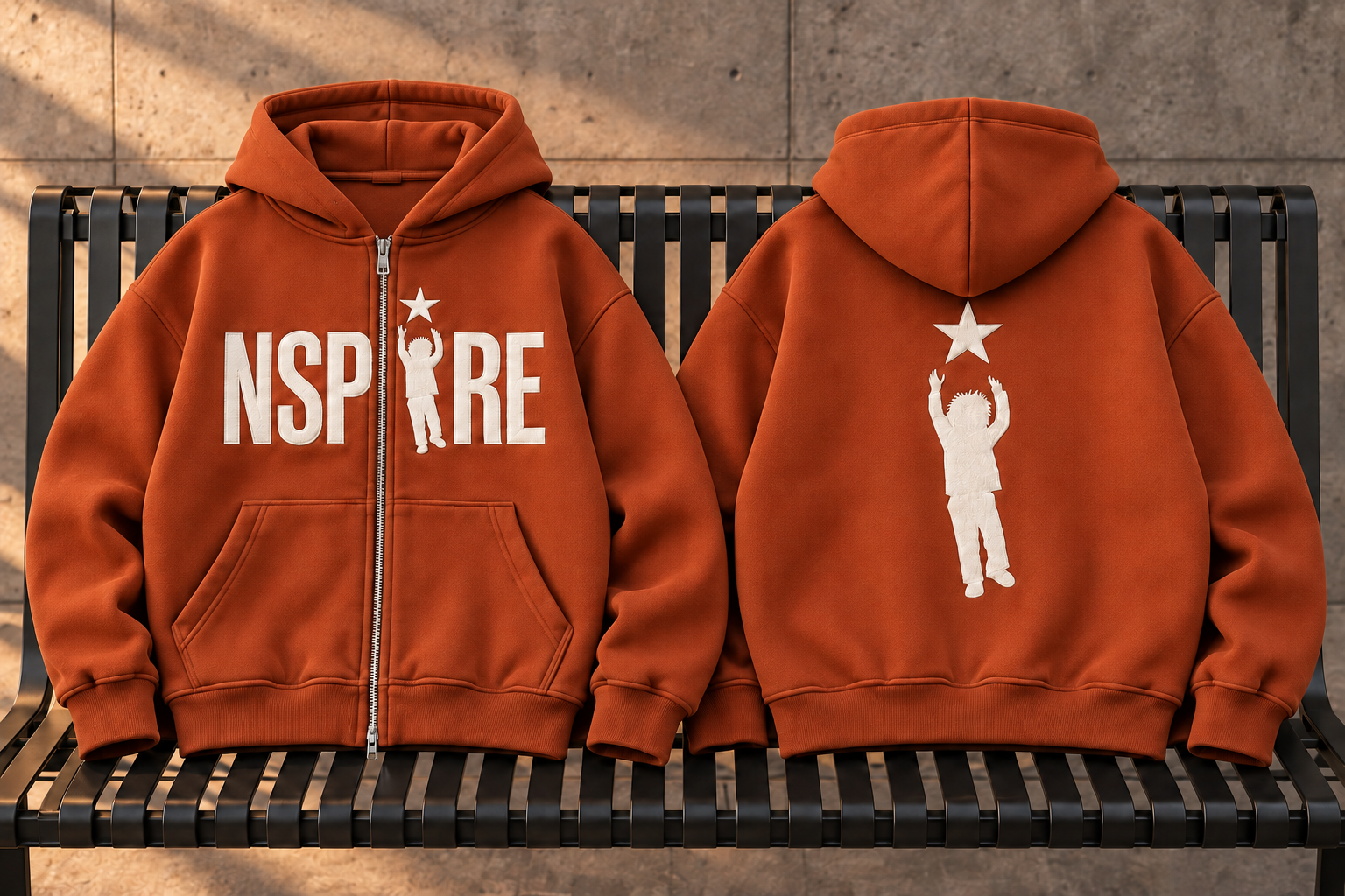 Hoodie Style 1 — Burnt orange full-resolution design mockup