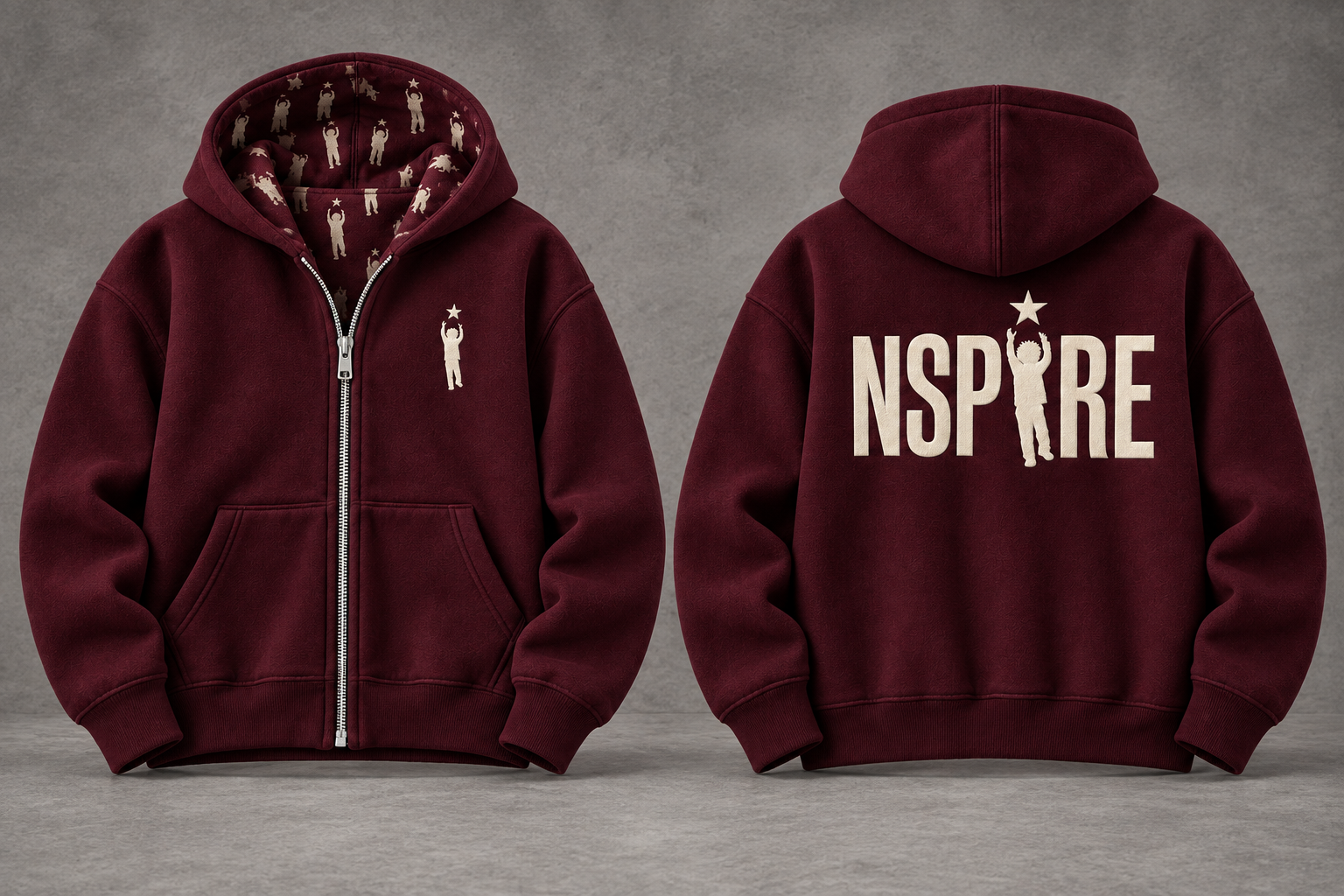 Hoodie Style 2 — Burgundy full-resolution design mockup