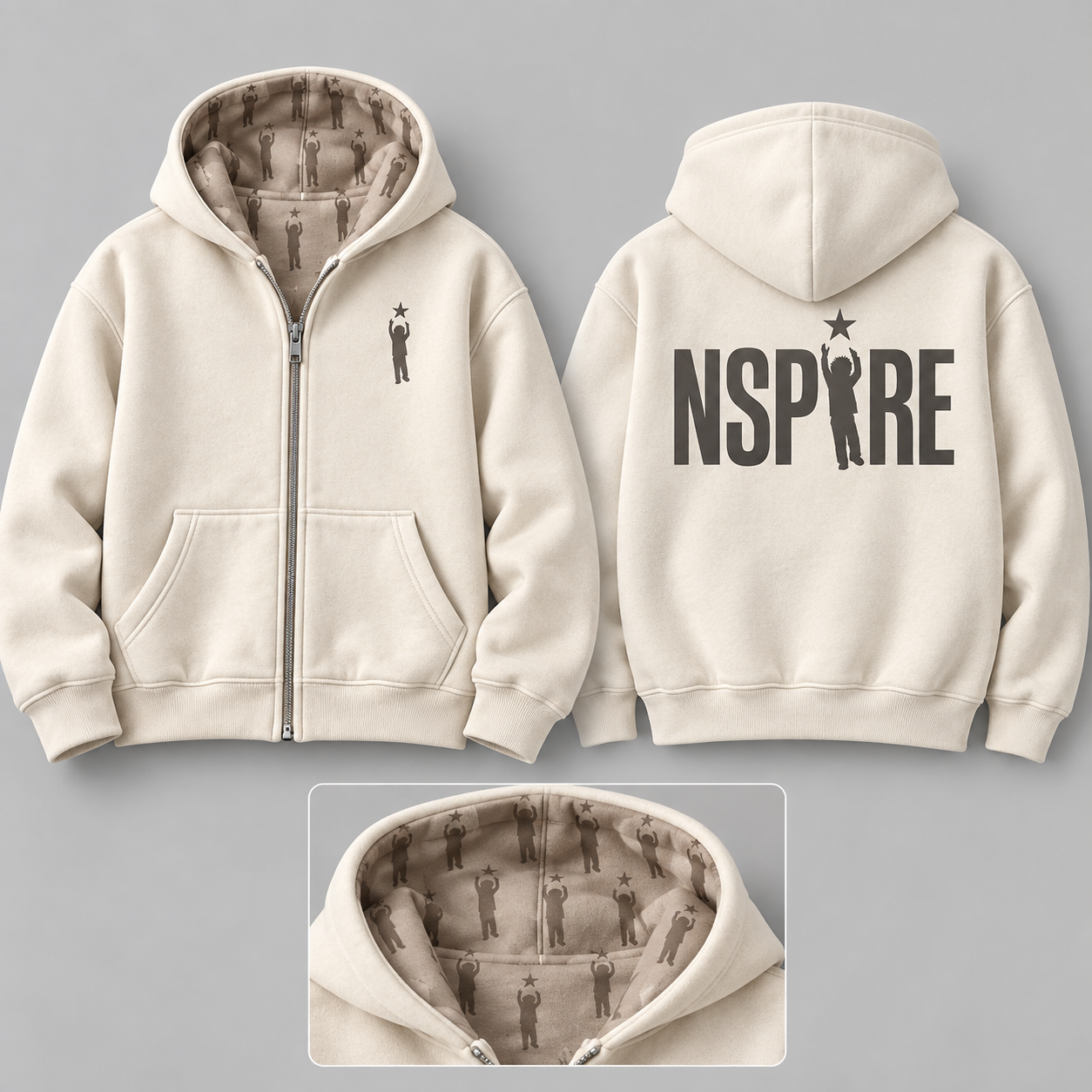 Hoodie Style 2 — Cream / bone full-resolution design mockup