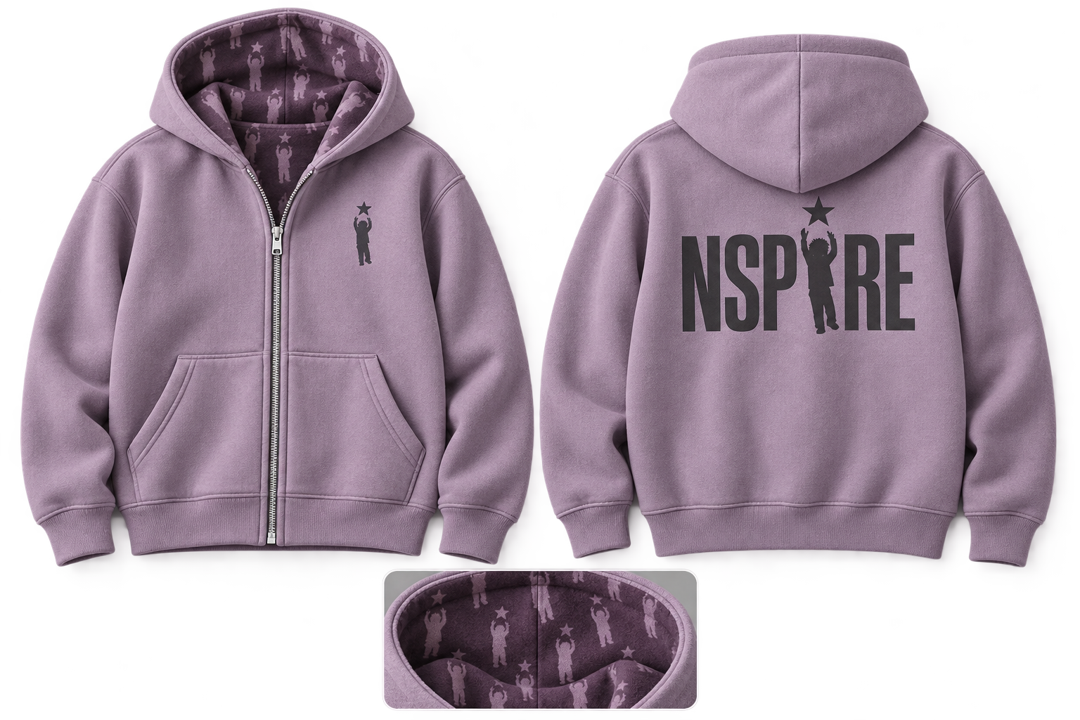 Hoodie Style 2 — Dusty lilac full-resolution design mockup