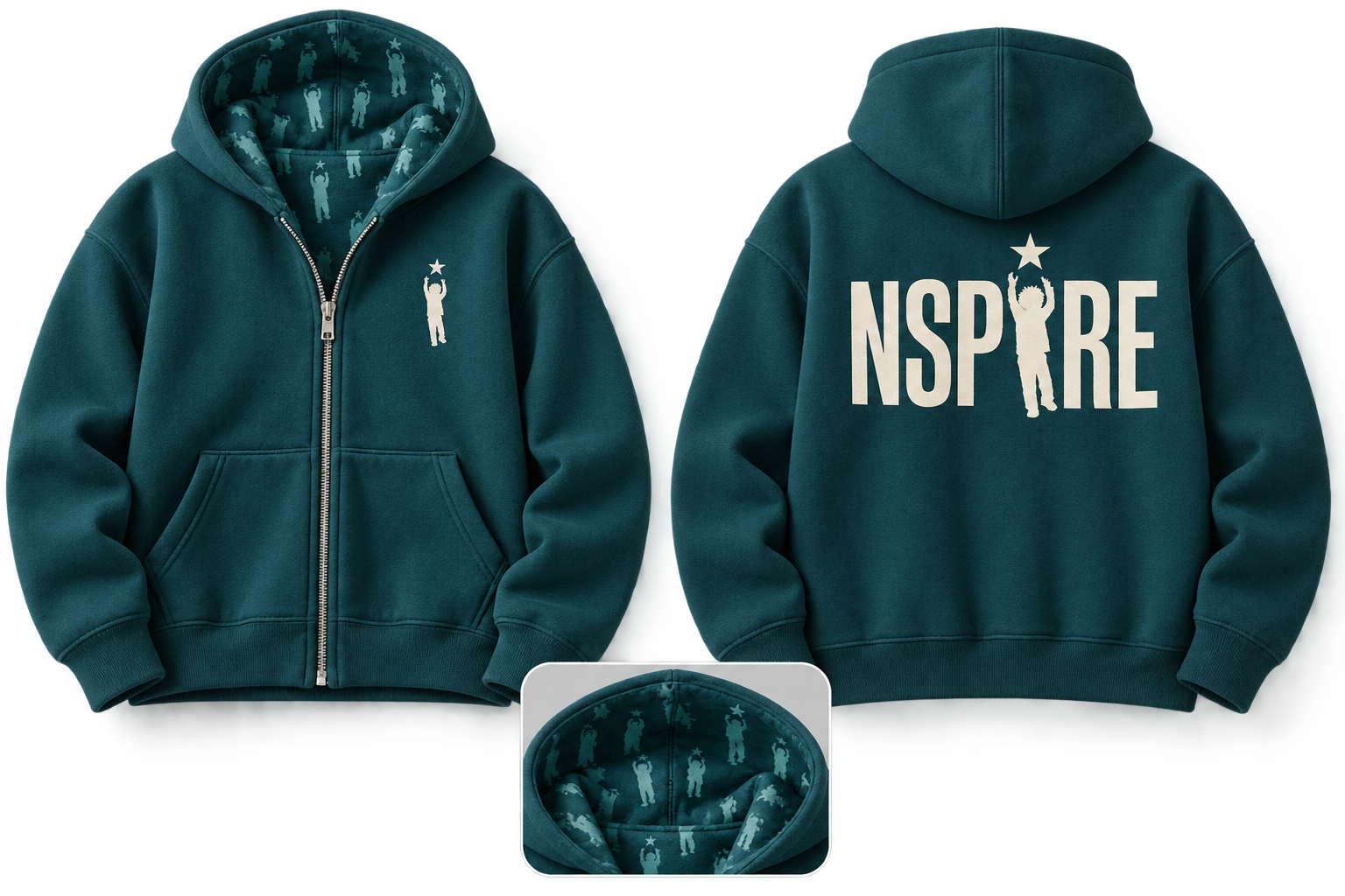 Hoodie Style 2 — Deep teal full-resolution design mockup