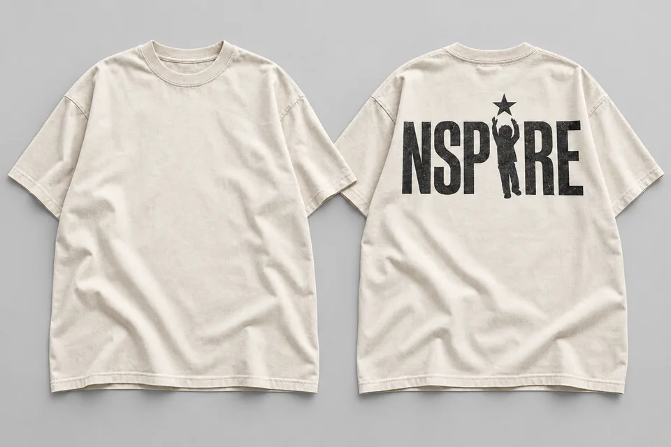 The Blank Front / Signature Back Tee, Bone concept mockup